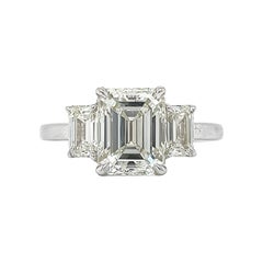 GIA-Certified 5.64ct Natural Diamond 3-Stone Ring in 18K White Gold Emerald cut
