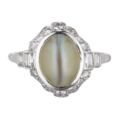 GIA Certified 5.65 Carat Cats Eye Chrysoberyl Diamond Platinum Engagement Ring