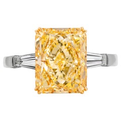 GIA Certified 5.65 Carat Fancy Yellow Radiant Diamond Tapered Baguette Ring
