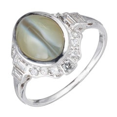 GIA Certified 5.65 Carat Cats Eye Chrysoberyl Diamond Platinum Engagement Ring