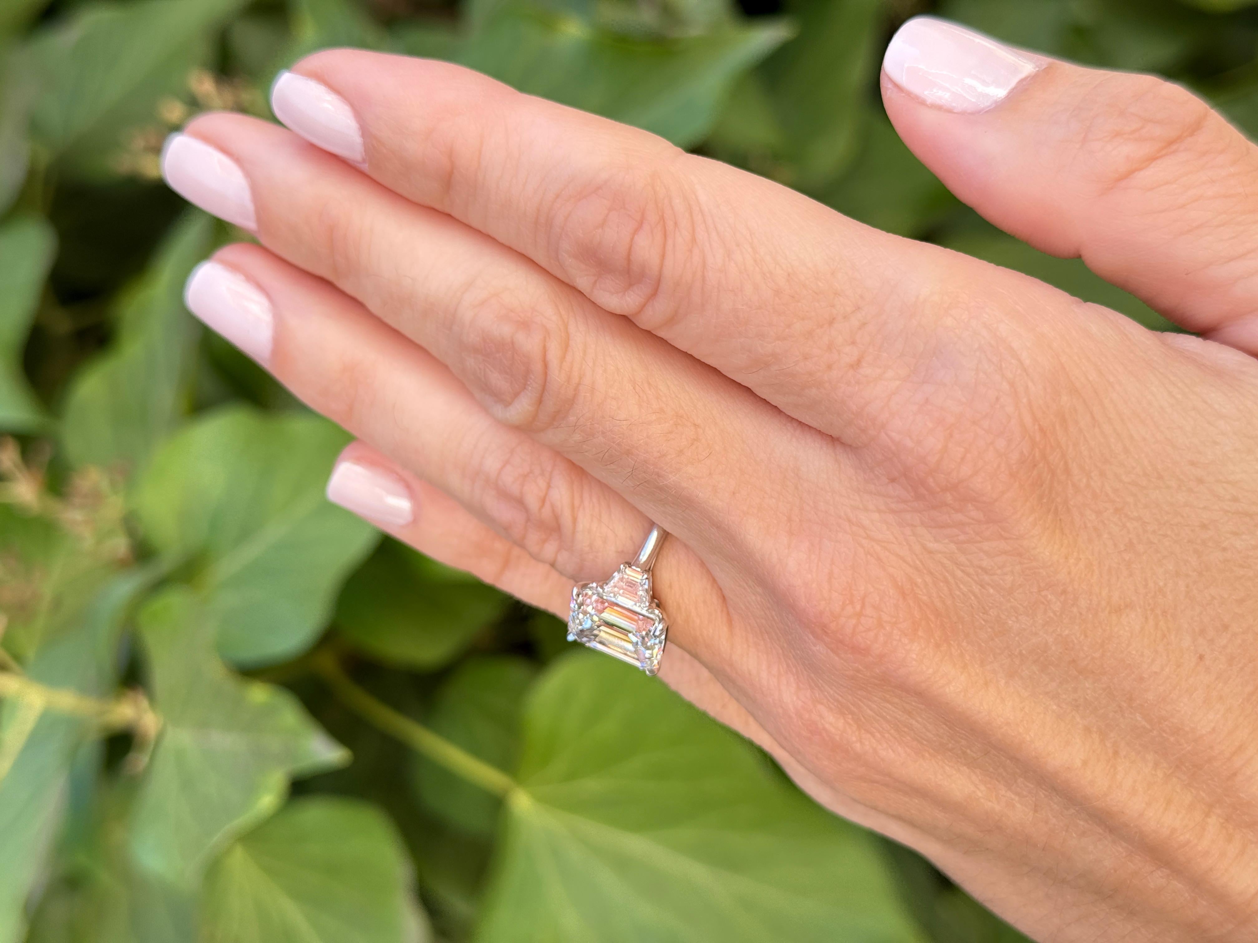 GIA Certified 5.65CTW Emerald Cut Diamond Engagement Ring Platinum In New Condition In Nantucket, MA