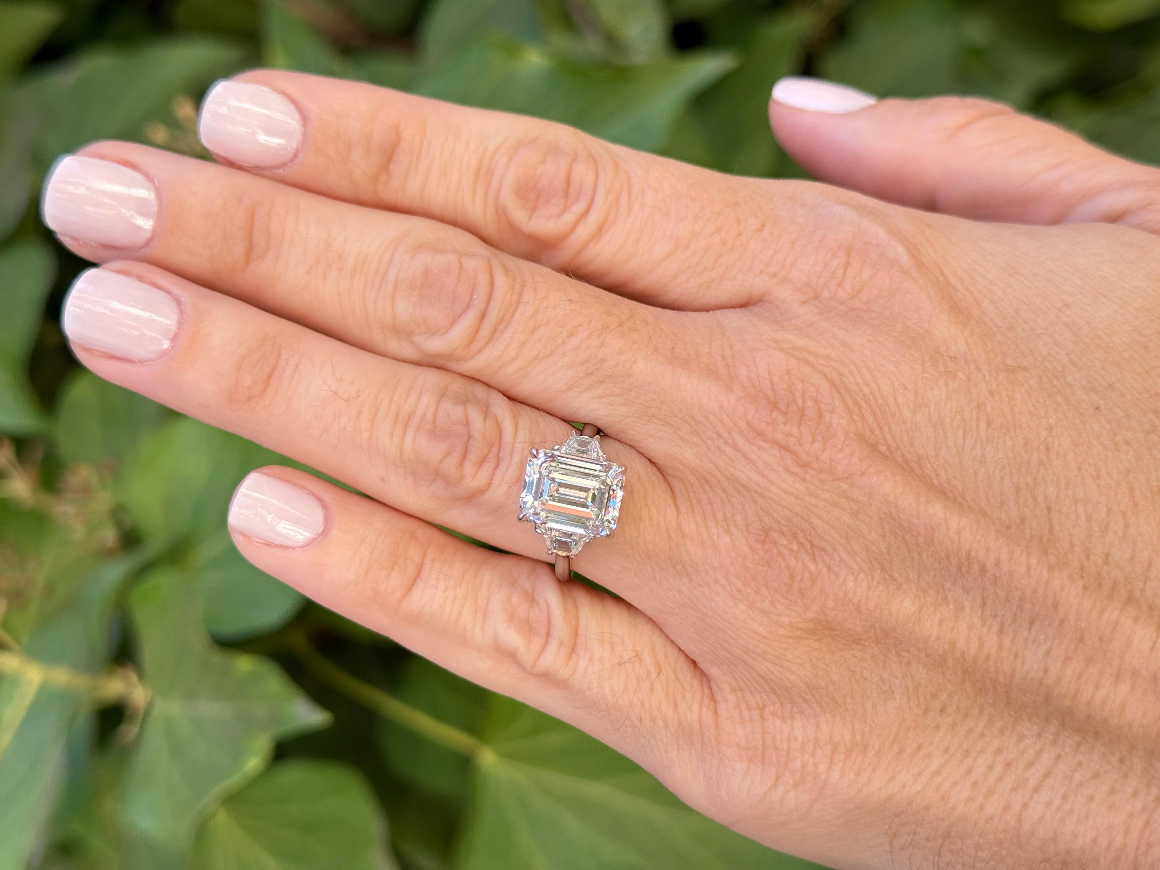 Modern GIA Certified 5.65CTW Emerald Cut Diamond Engagement Ring Platinum