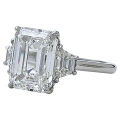 GIA Certified 5.65CTW Emerald Cut Diamond Engagement Ring Platinum