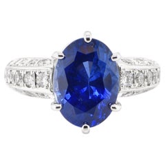GIA Certified 5.66 Carat Natural Ceylon Sapphire 
Diamond Ring Set in Platinum