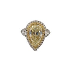 GIA Certified 5.66 Carat Natural Pear Shape Diamond Ring 2-Tone
