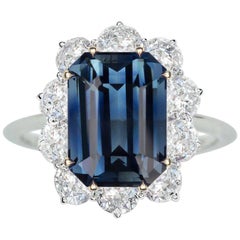 GIA Certified 5.66 Carat Unheated Blue Sapphire 18 Carat Gold Ring