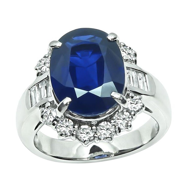 GIA Certified 5.66ct Sapphire 1.01ct Diamond Platinum Engagement Ring For Sale