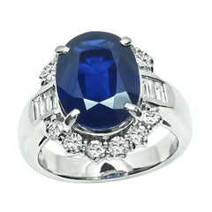 GIA Certified 5.66ct Sapphire 1.01ct Diamond Platinum Engagement Ring