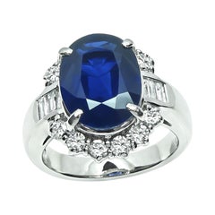 GIA Certified 5.66ct Sapphire 1.01ct Diamond Platinum Engagement Ring