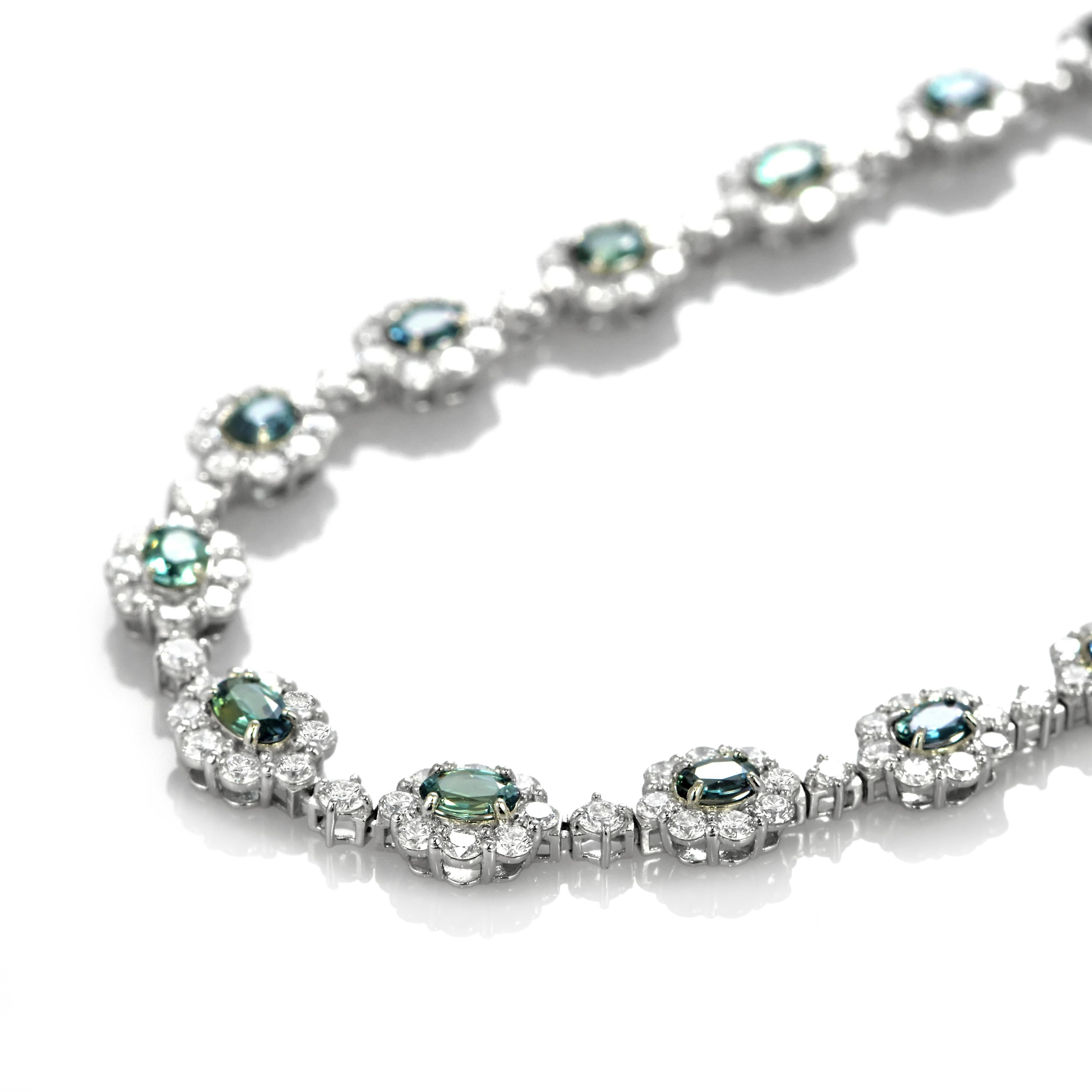 Oval Cut GIA Certified 5.67 Carat Brazil Alexandrite & Diamond Necklace Made in Platinum For Sale