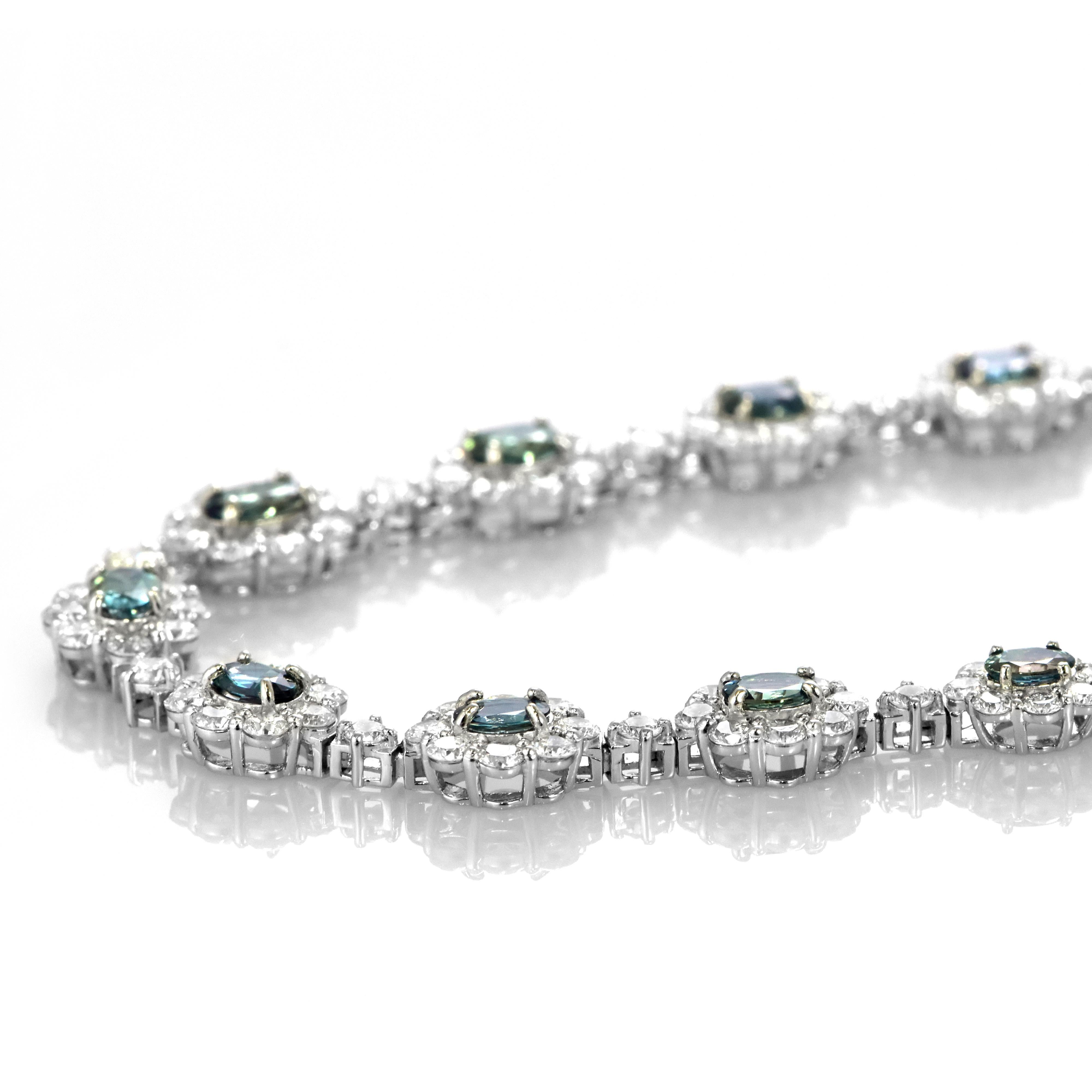 Women's GIA Certified 5.67 Carat Brazil Alexandrite & Diamond Necklace Made in Platinum For Sale