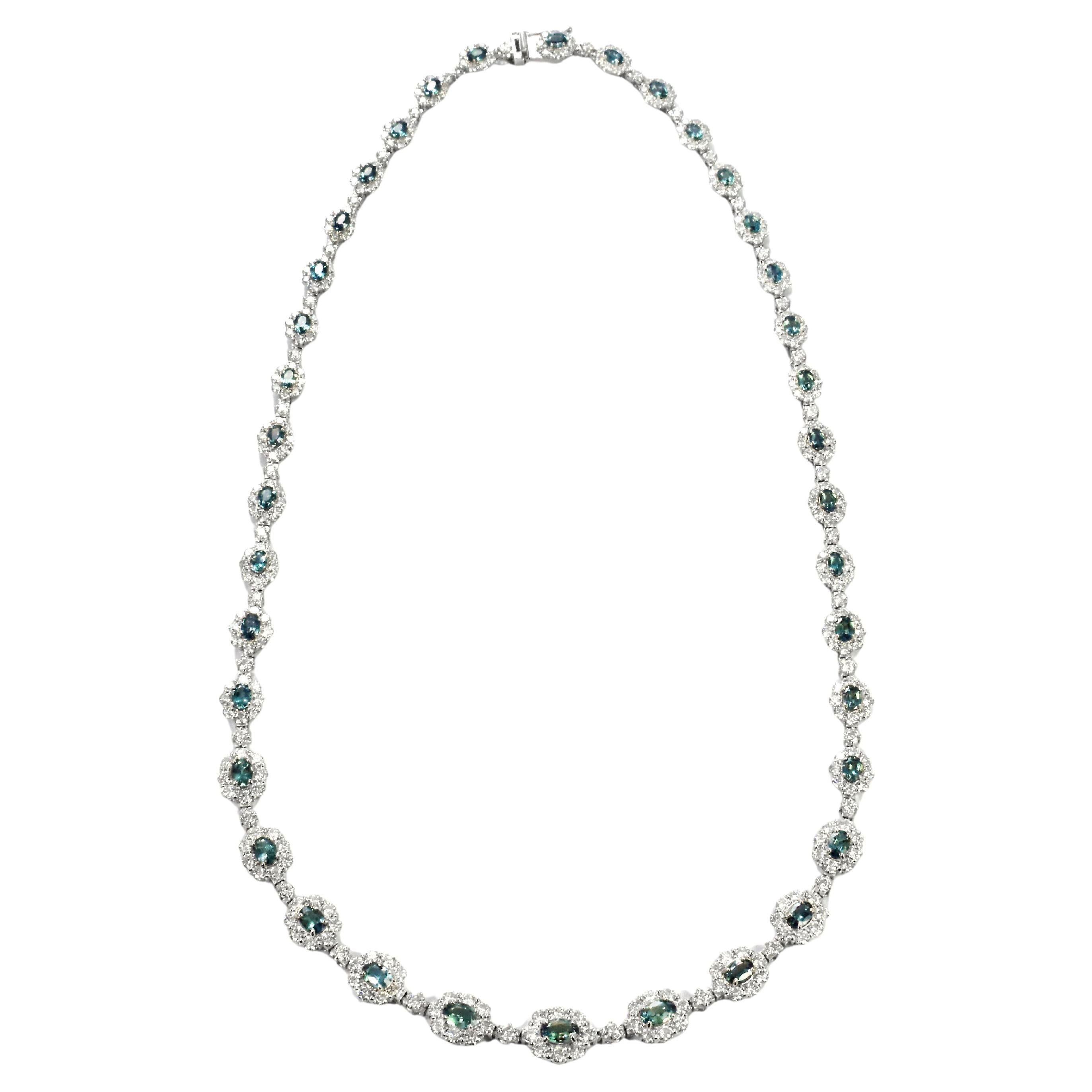 GIA Certified 5.67 Carat Brazil Alexandrite & Diamond Necklace Made in Platinum For Sale