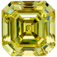 GIA Certified 5.67 Carat Natural Fancy Vivid Yellow VS1 Square Emerald Diamond