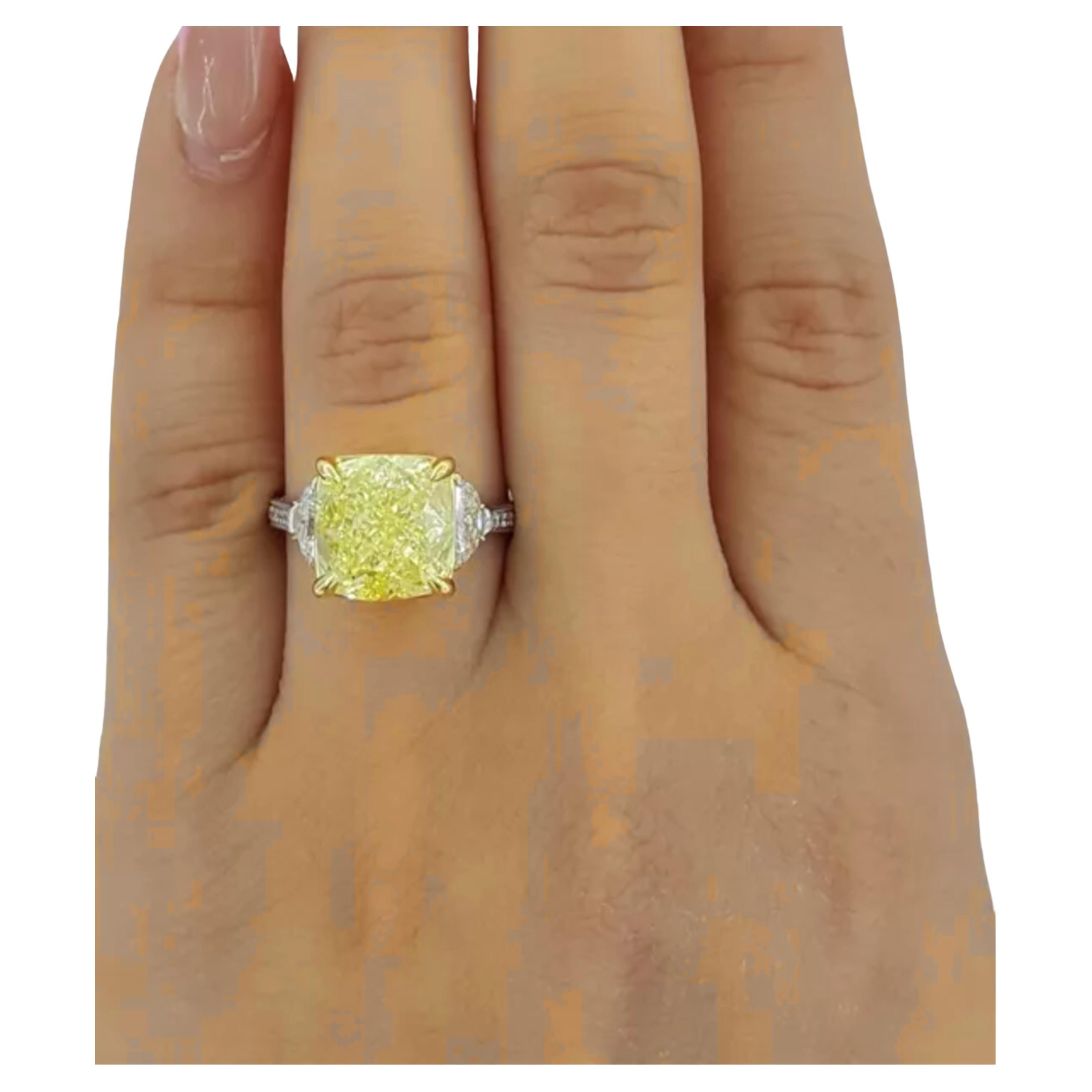Contemporary GIA Certified 5.67 Ct. Yellow Diamond Engagement Platinum Ring For Sale