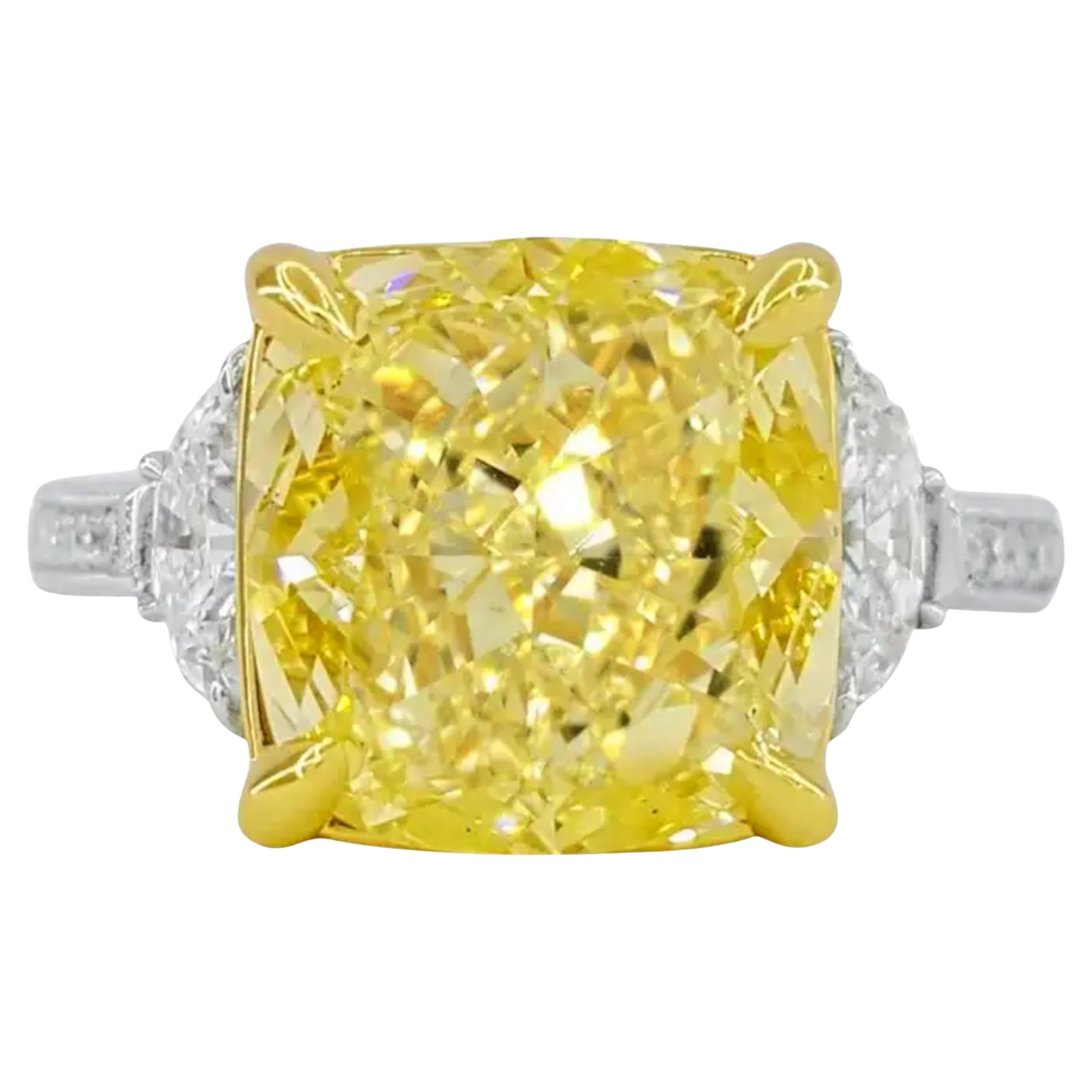 GIA Certified 5.67 Ct. Yellow Diamond Engagement Platinum Ring For Sale