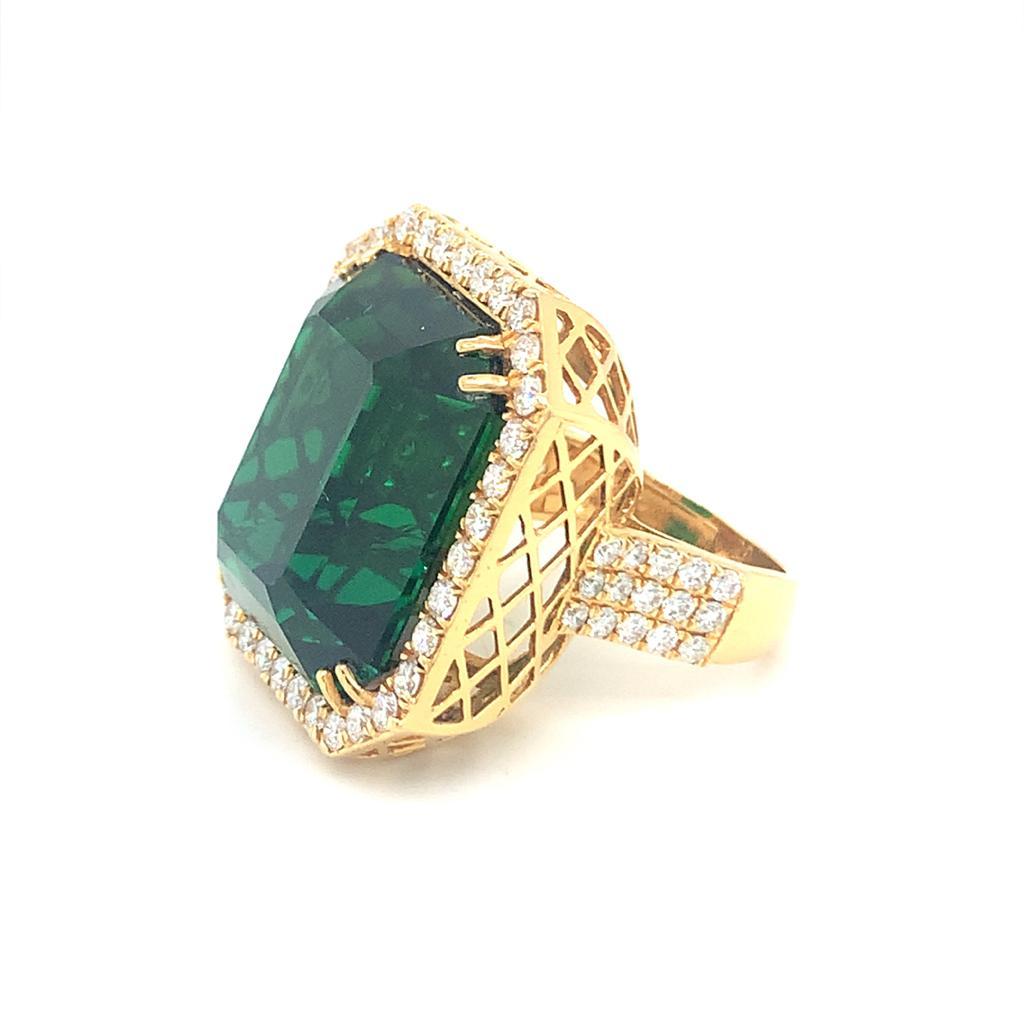 Women's GIA Certified 56.86 Carat Green Turmaline Diamond Ring For Sale