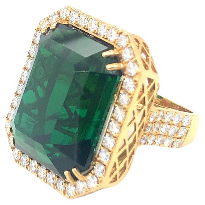 GIA Certified 56.86 Carat Green Turmaline Diamond Ring