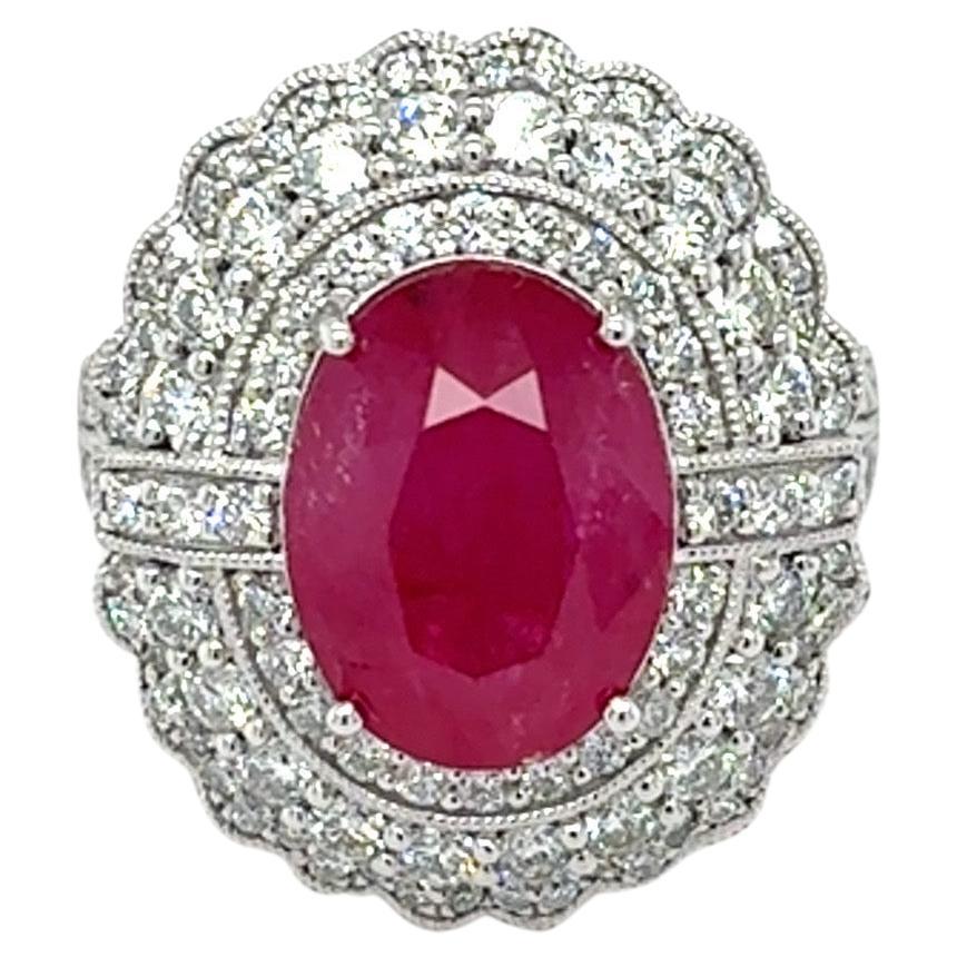 GIA zertifizierter 5,69 Karat burmesischer Rubin-Diamanten-Verlobungsring