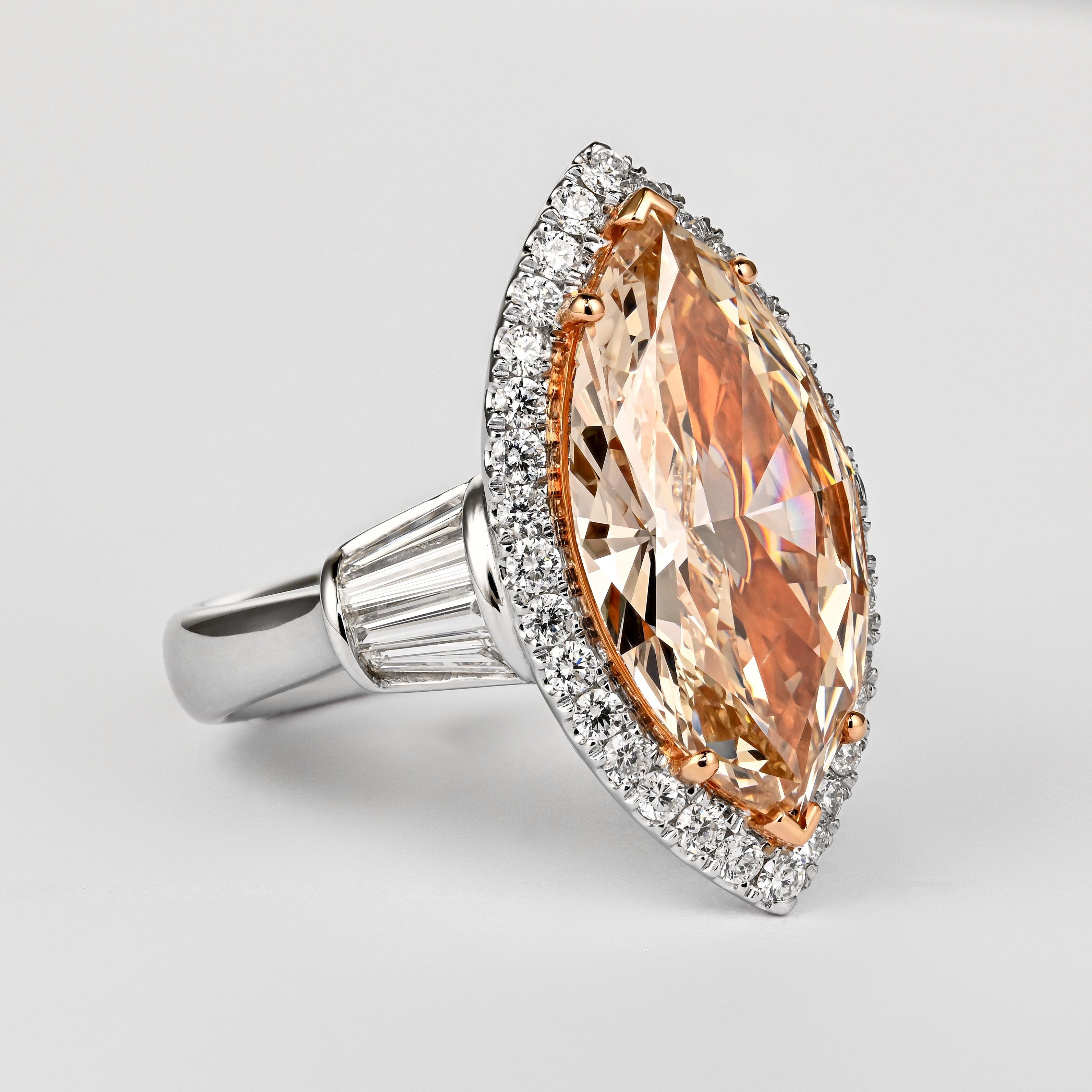 Modern GIA Certified 5.69 Carat Fancy Light Brown-Yellow Marquise Diamond Ring For Sale