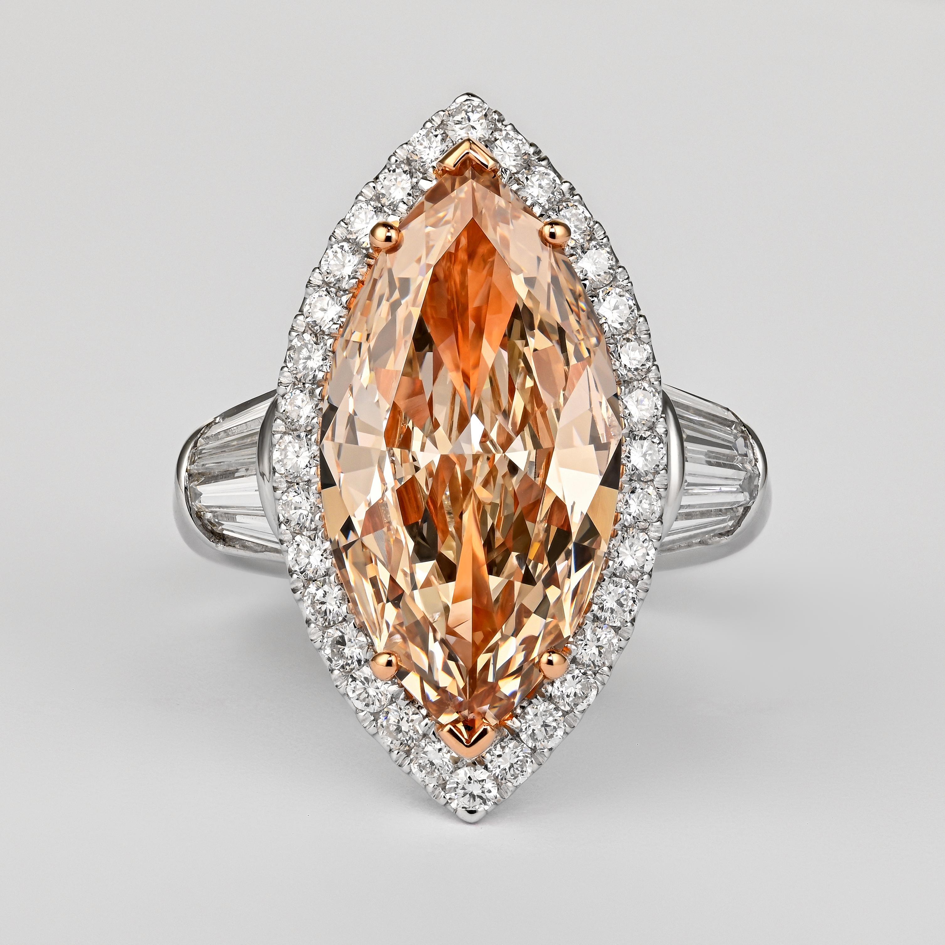 Marquise Cut GIA Certified 5.69 Carat Fancy Light Brown-Yellow Marquise Diamond Ring For Sale