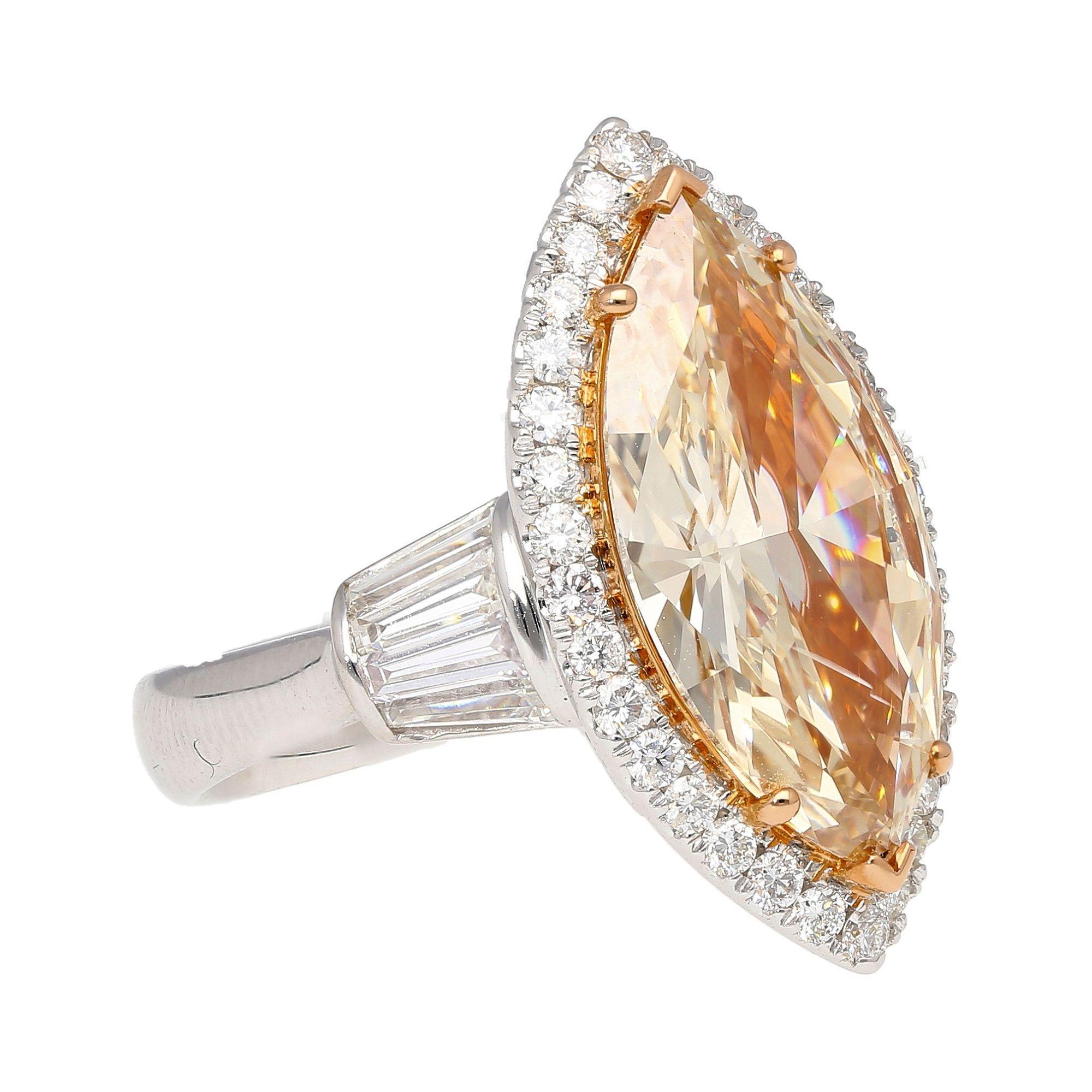 Women's GIA Certified 5.69 Carat Fancy Light Brown-Yellow Marquise Diamond Ring For Sale