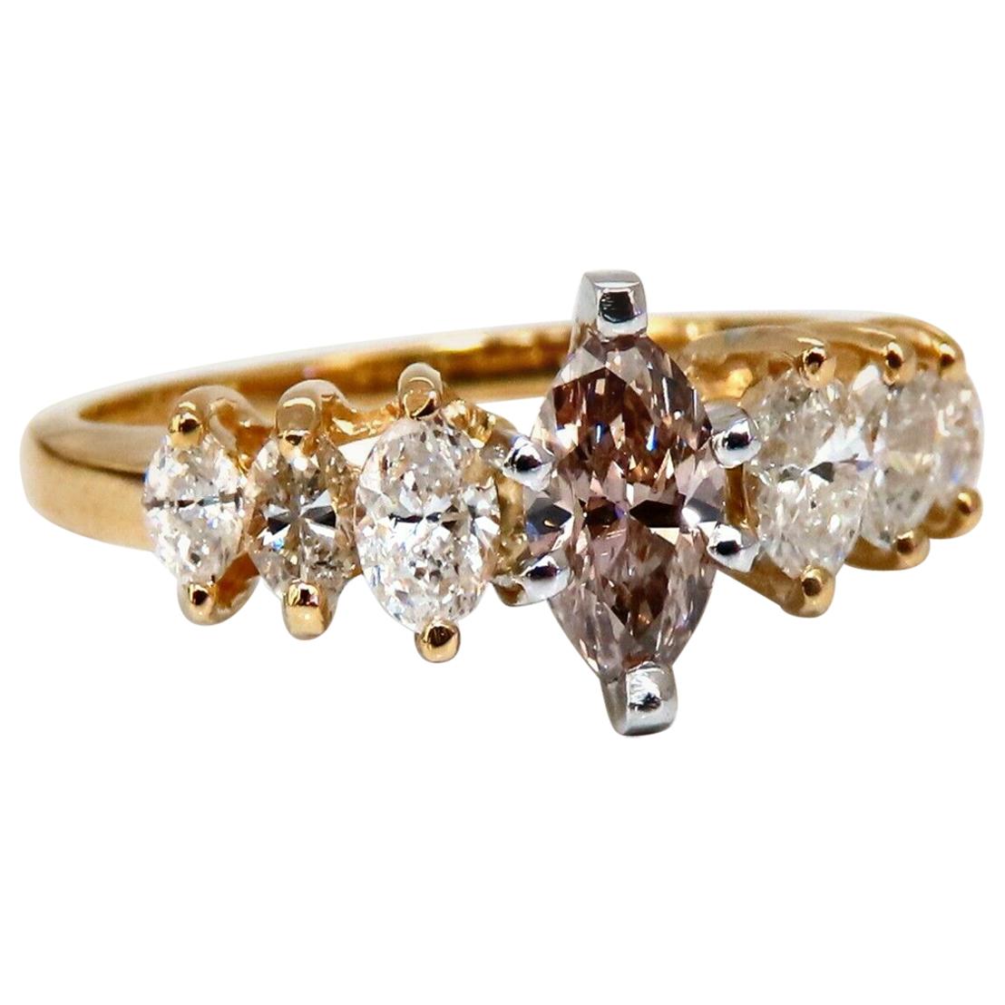 GIA Certified .56 Carat Fancy Pink Brown Marquise Cut Diamond Ring 14 Karat