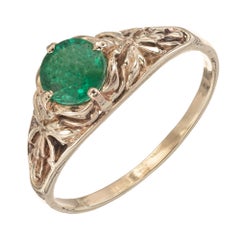 GIA Certified .57 Carat Emerald Yellow Gold Engagement Ring