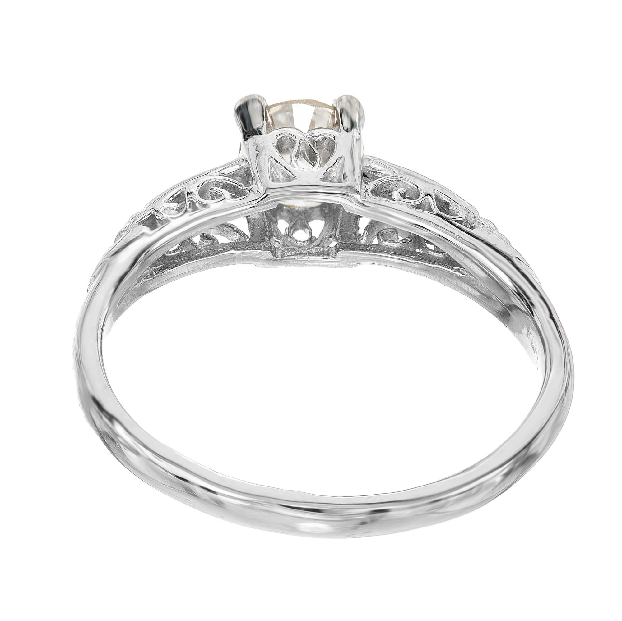 Old European Cut GIA Certified .57 Carat Old European Diamond Art Deco Platinum Engagement Ring For Sale