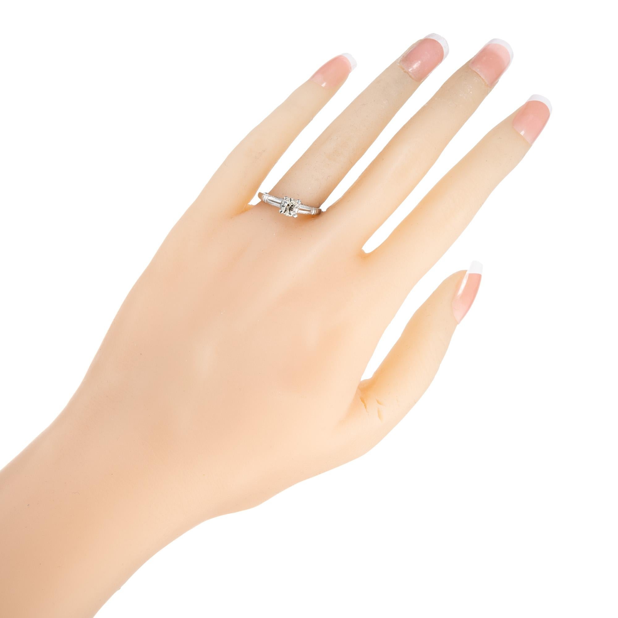 Women's GIA Certified .57 Carat Old European Diamond Art Deco Platinum Engagement Ring For Sale