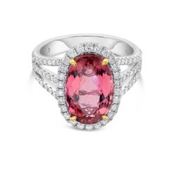 GIA Certified 5.70 Carat Oval Imperial Topaz and Diamond White Gold Ring