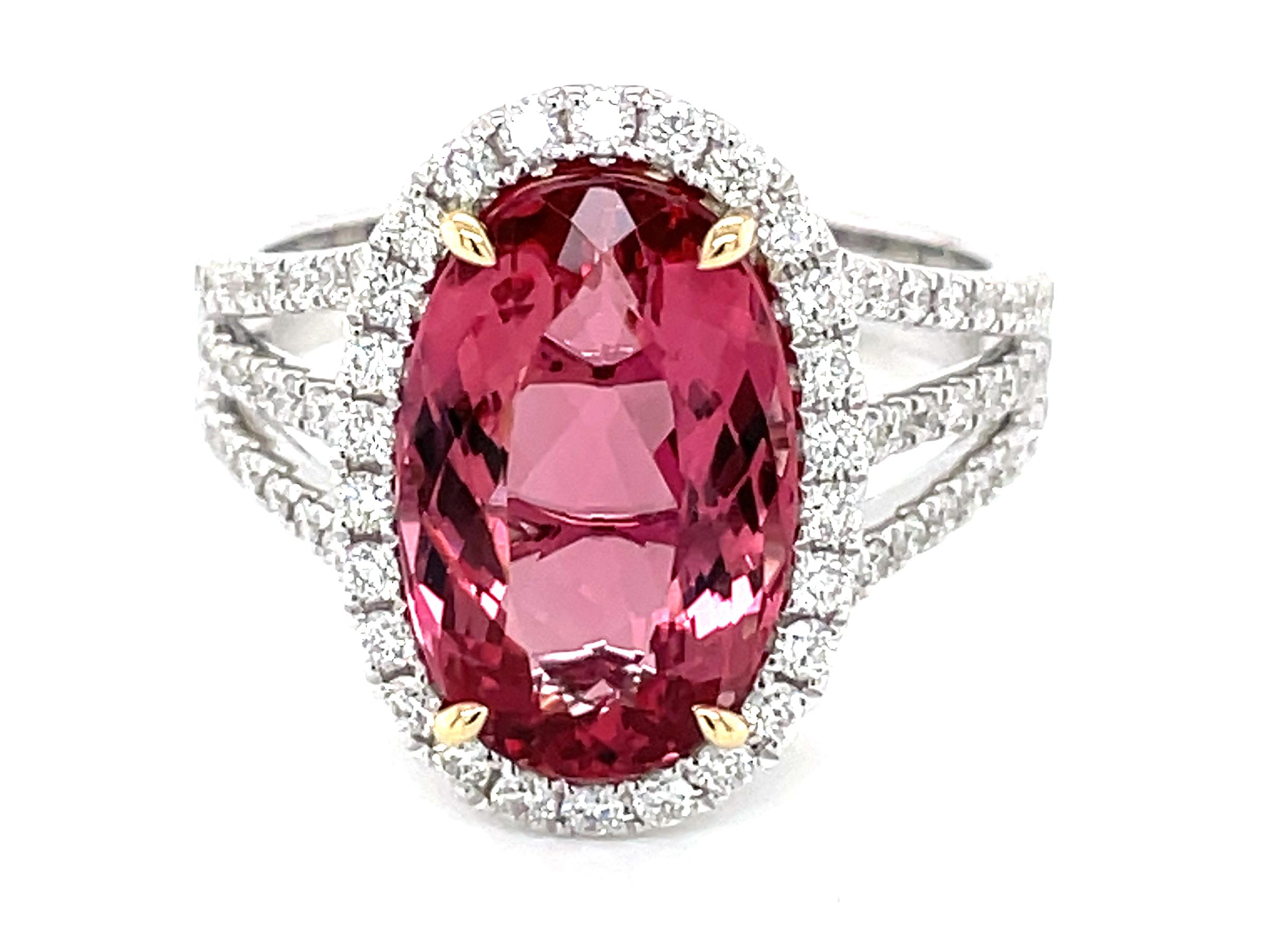 GIA Certified 5.70 Carat Oval Imperial Topaz and Diamond White Gold Ring For Sale 1