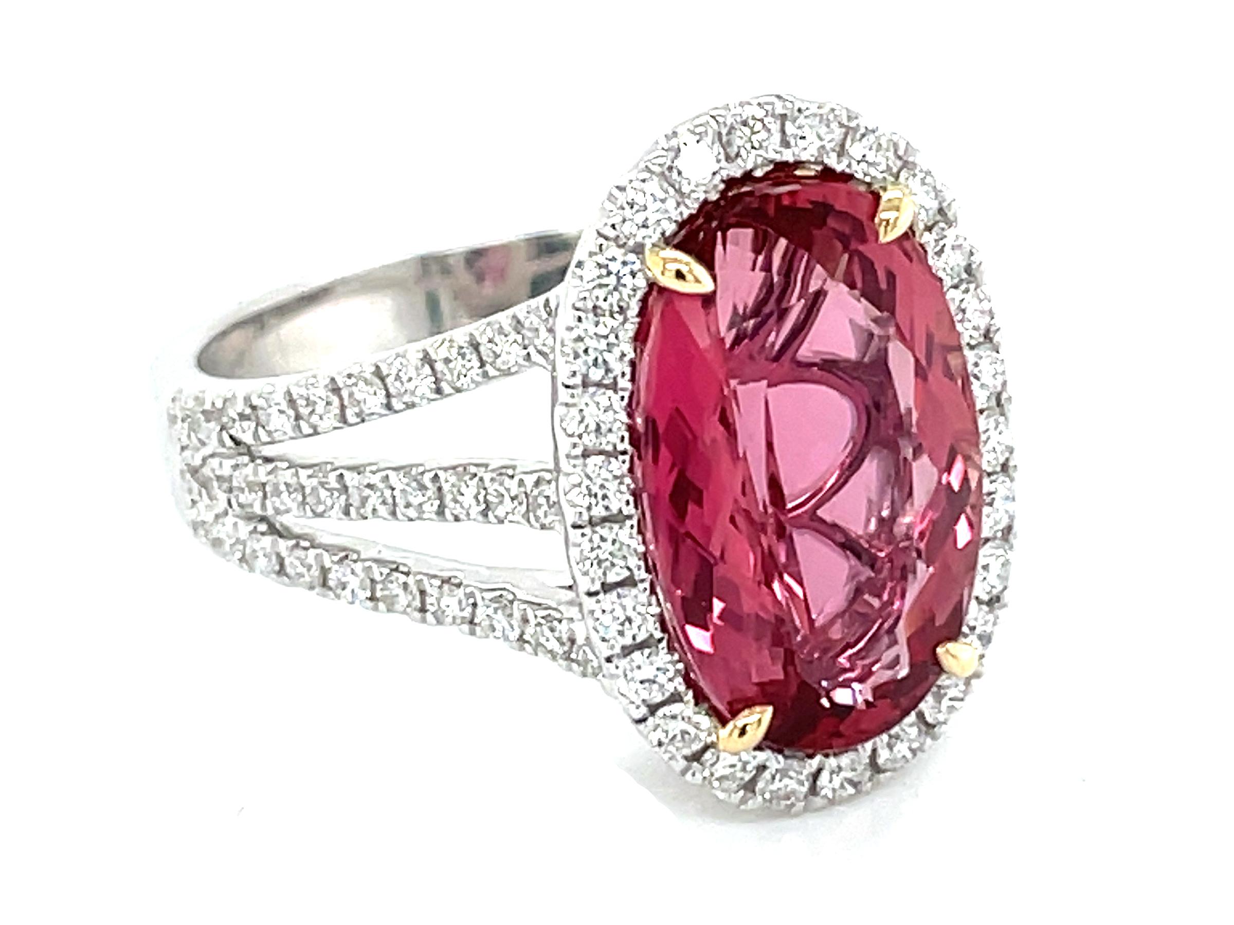 GIA Certified 5.70 Carat Oval Imperial Topaz and Diamond White Gold Ring For Sale 2