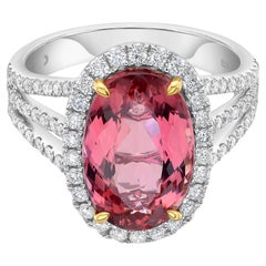 GIA Certified 5.70 Carat Oval Imperial Topaz and Diamond White Gold Ring