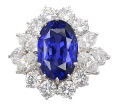 GIA Certified 5.72 Carat Sri-Lanka Ceylon Oval Blue Sapphire Diamond Ring