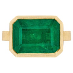 GIA-Certified 5.72ct Emerald Cocktail Ring in 18k Yellow Gold, USA
