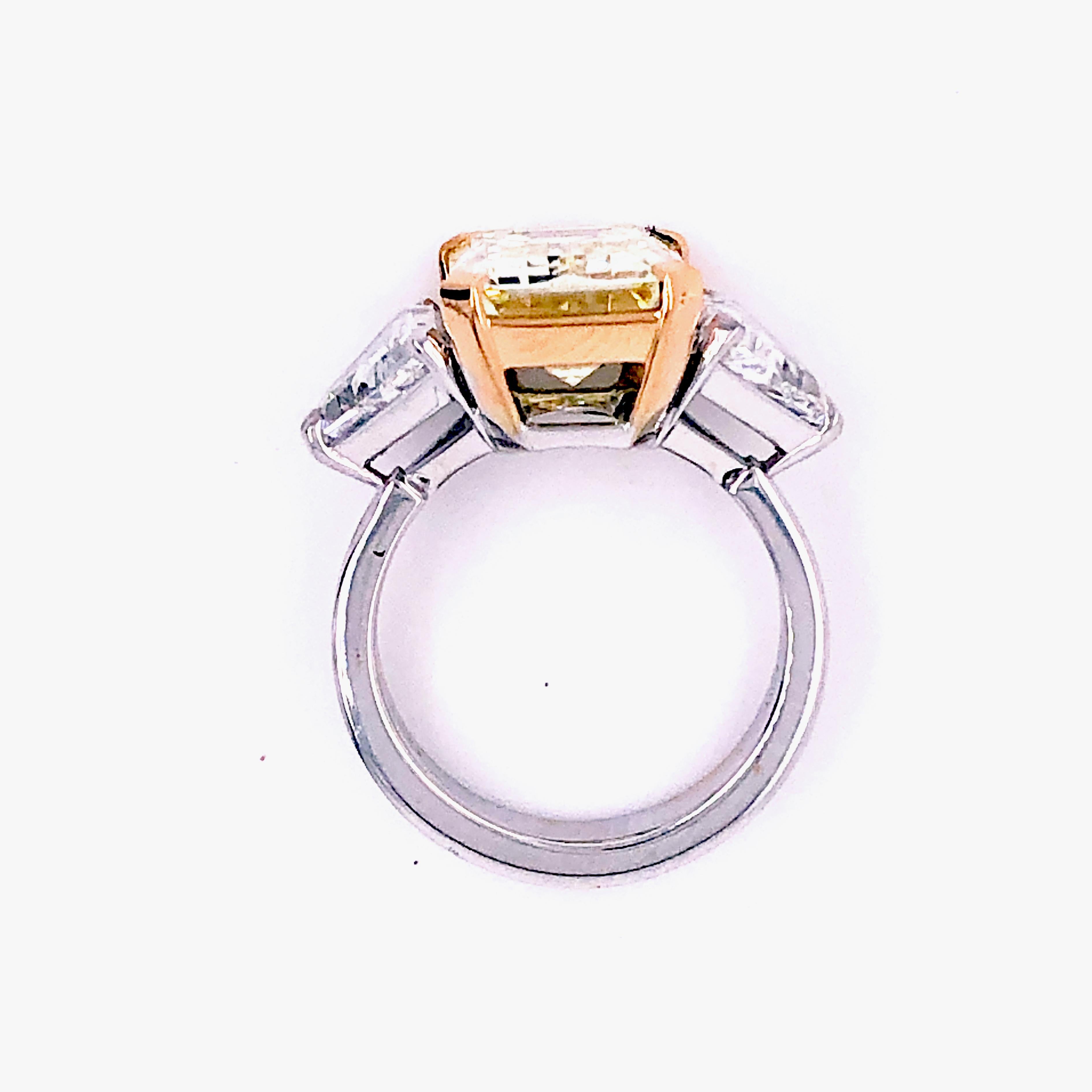 Contemporary Berca GIA Certified, 5.73k Light Yellow Diamond 2.3k White Diamond Ring For Sale