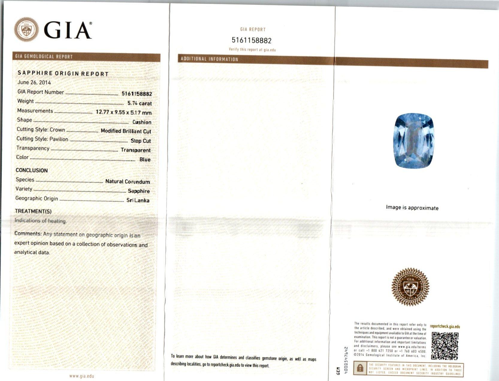 Platin-Verlobungsring mit GIA-zertifiziertem 5,74 Karat Saphir und Diamant im Angebot 1