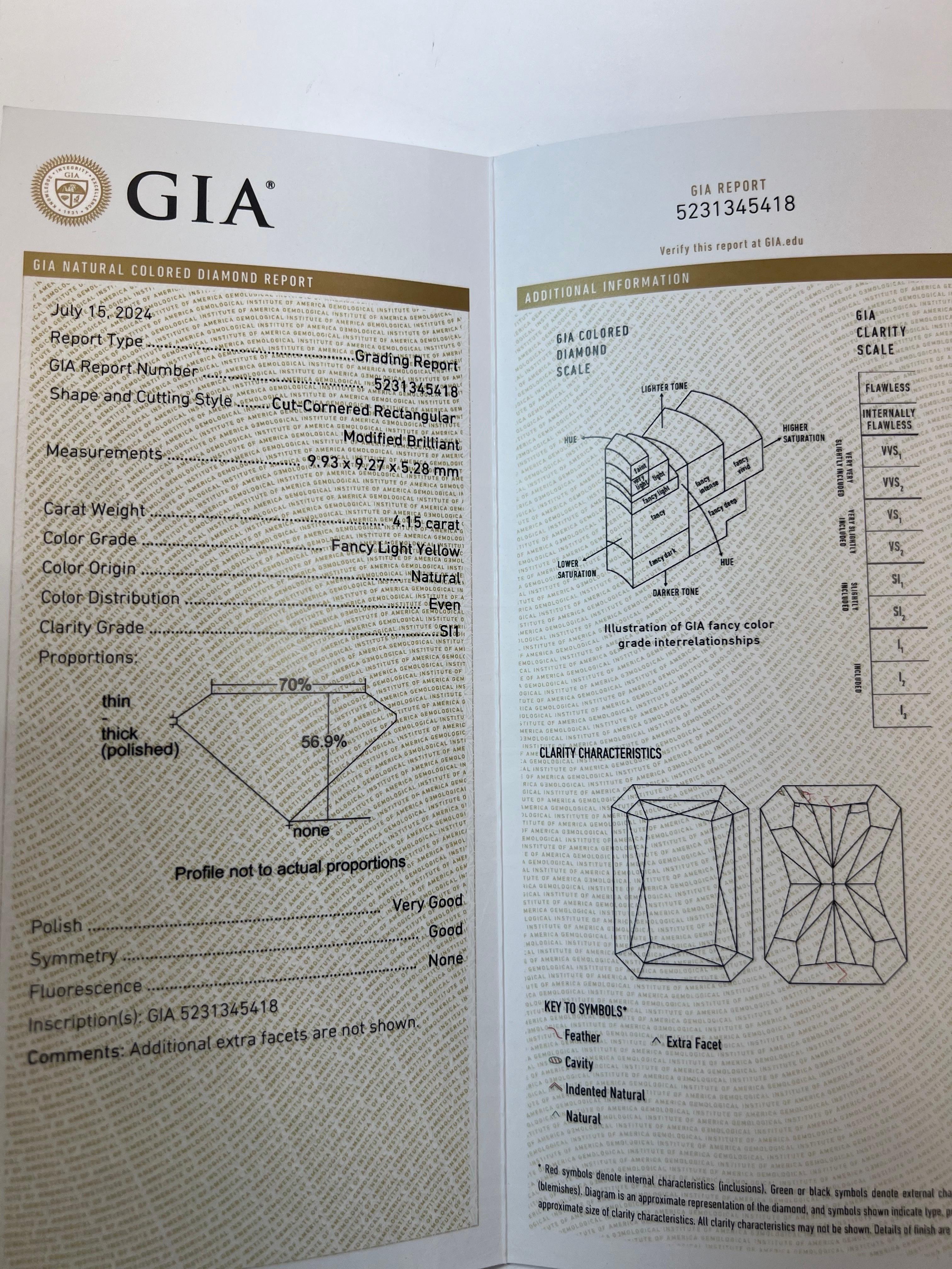GIA Certified 5.75 Carat Fancy Light Yellow Natural Diamond Plat Engagement Ring For Sale 1