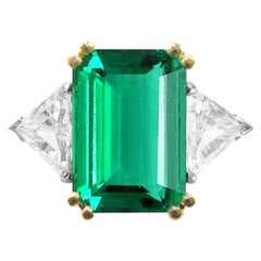 Vintage GIA Certified 5.75 Carat Investment Grade Emerald Diamond Ring