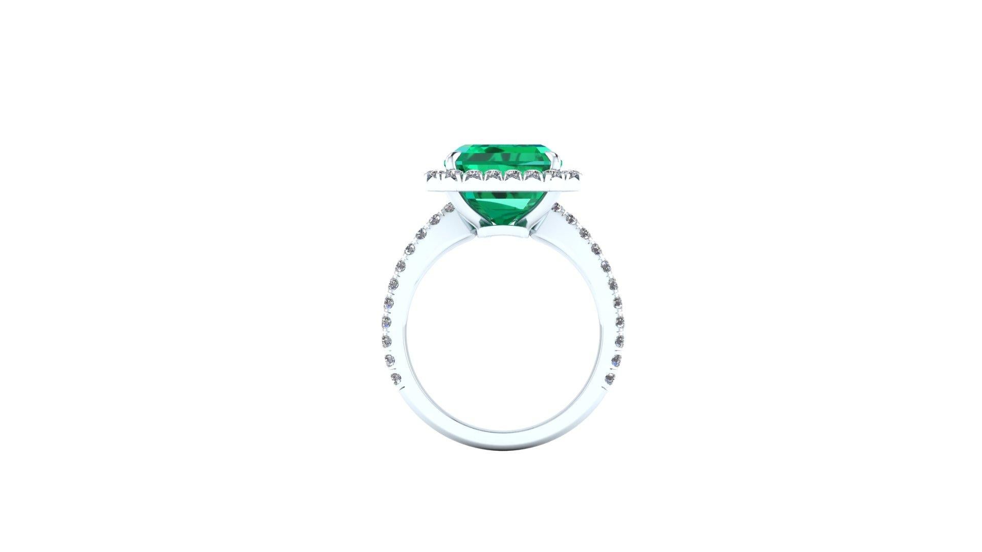 Emerald Cut GIA Certified 5.75 Ct Emerald and Diamond Halo Platinum 950 ring