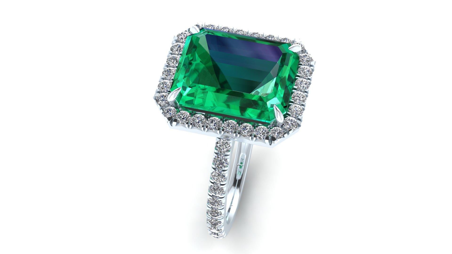 Women's or Men's GIA Certified 5.75 Ct Emerald and Diamond Halo Platinum 950 ring