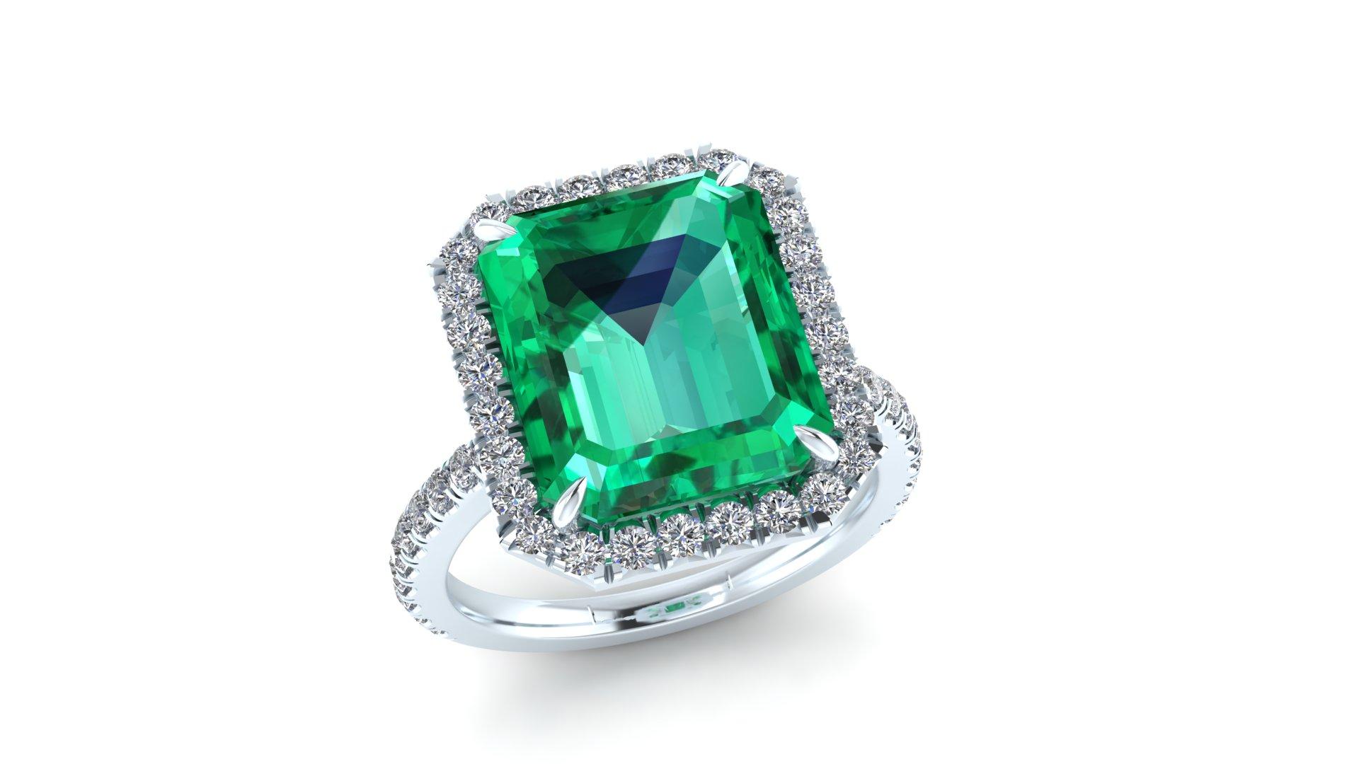 GIA Certified 5.75 Ct Emerald and Diamond Halo Platinum 950 ring 1