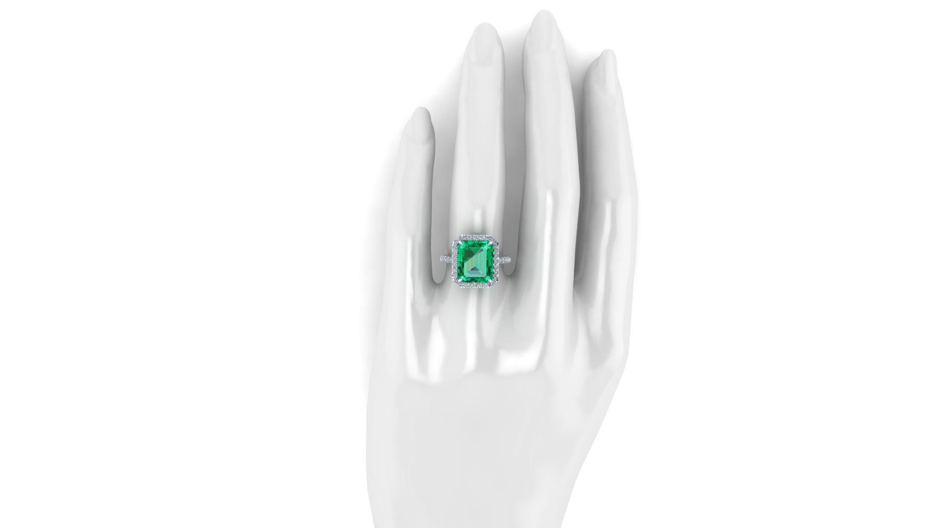 GIA Certified 5.75 Ct Emerald and Diamond Halo Platinum 950 ring 2