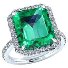 GIA Certified 5.75 Ct Emerald and Diamond Halo Platinum 950 ring
