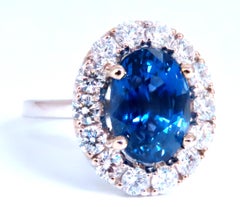 GIA Certified 5.75ct Natural No Heat Sapphire Diamonds Cluster Ring 18Kt 74554*