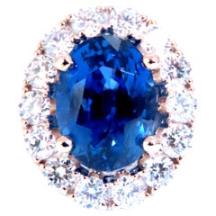 GIA Certified 5.75ct Natural No Heat Sapphire Diamonds Cluster Ring 18Kt 74554*