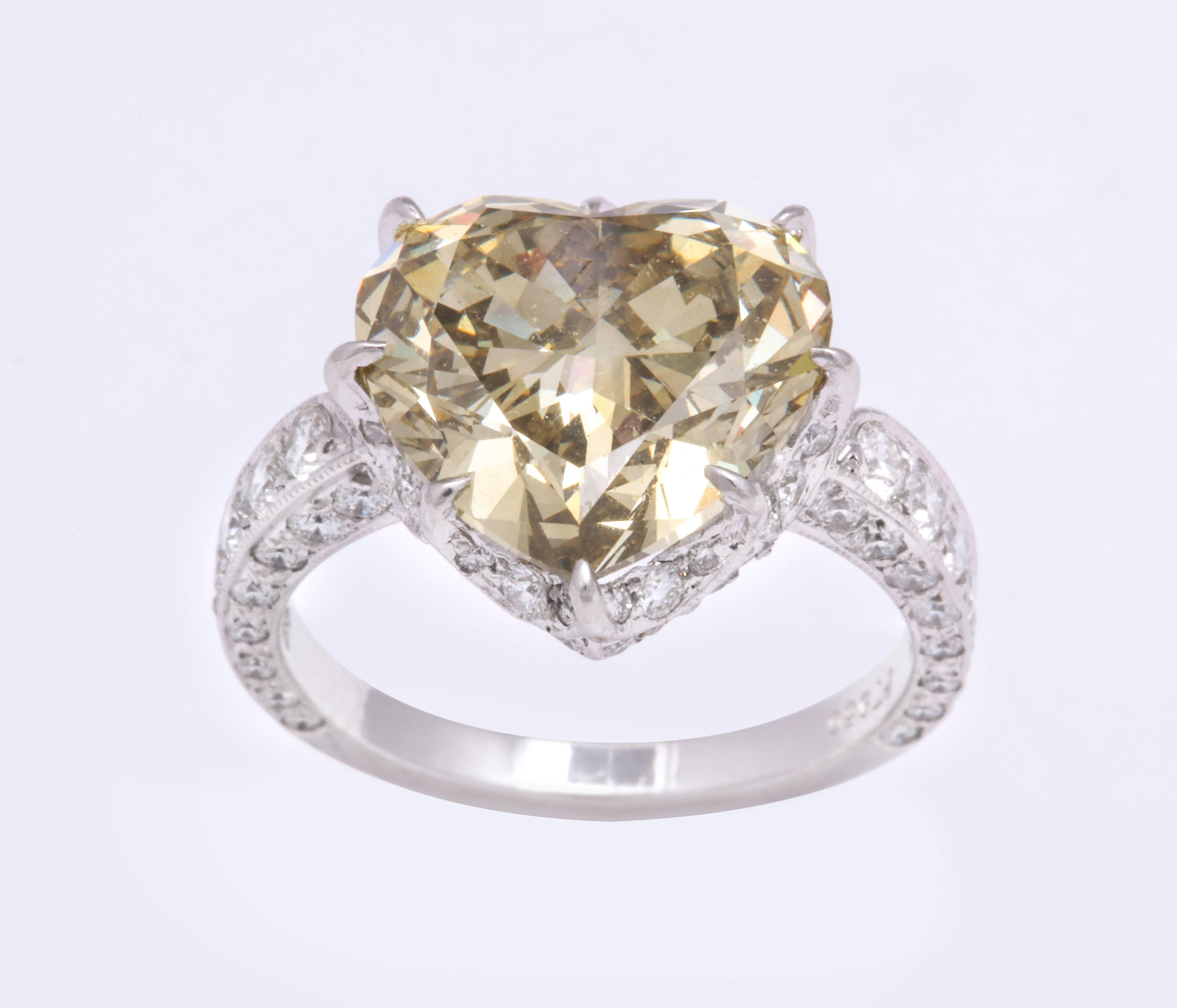 GIA Certified 5.77 Carat Heart-Shaped Diamond and Platinum Ring For Sale 1