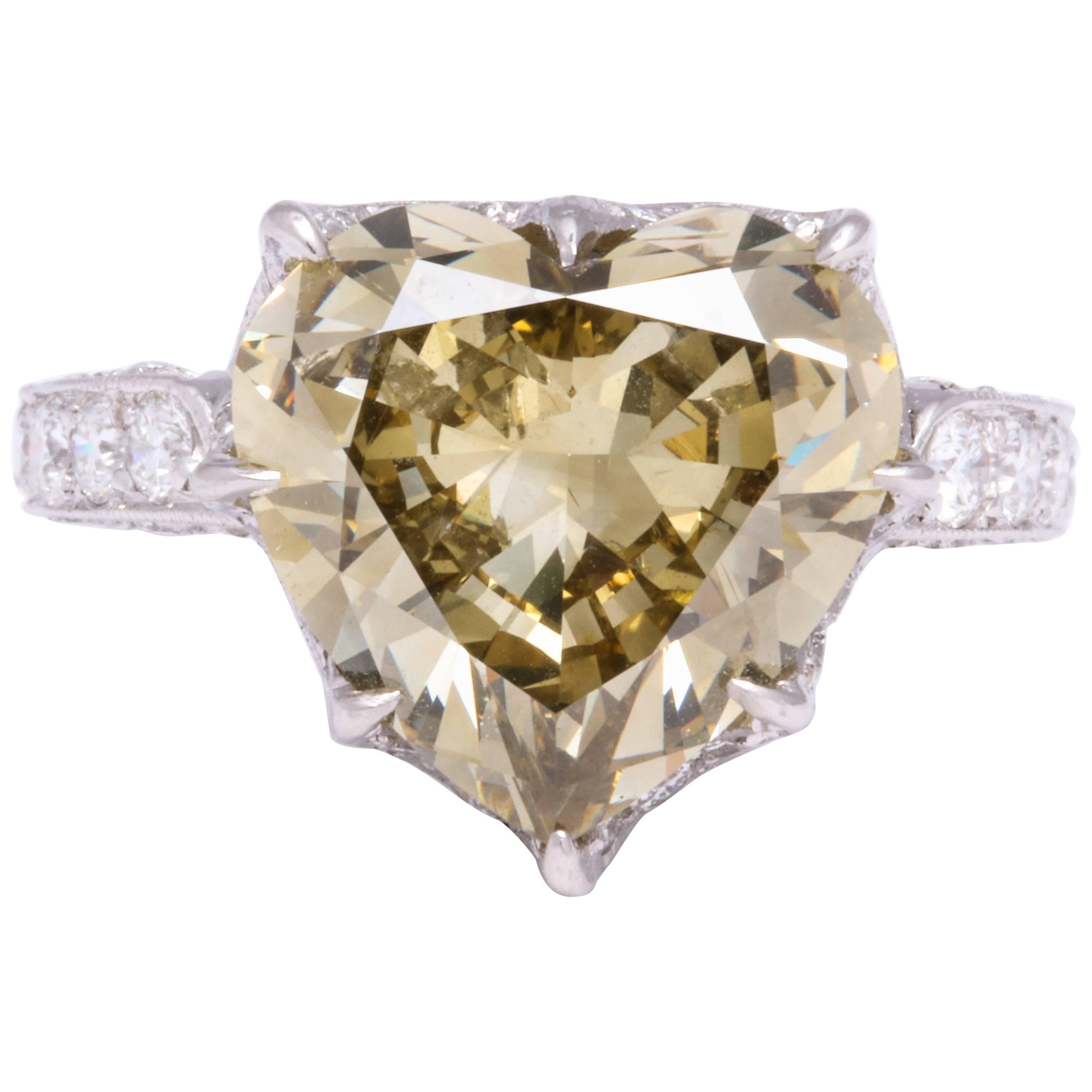 GIA Certified 5.77 Carat Heart-Shaped Diamond and Platinum Ring For Sale