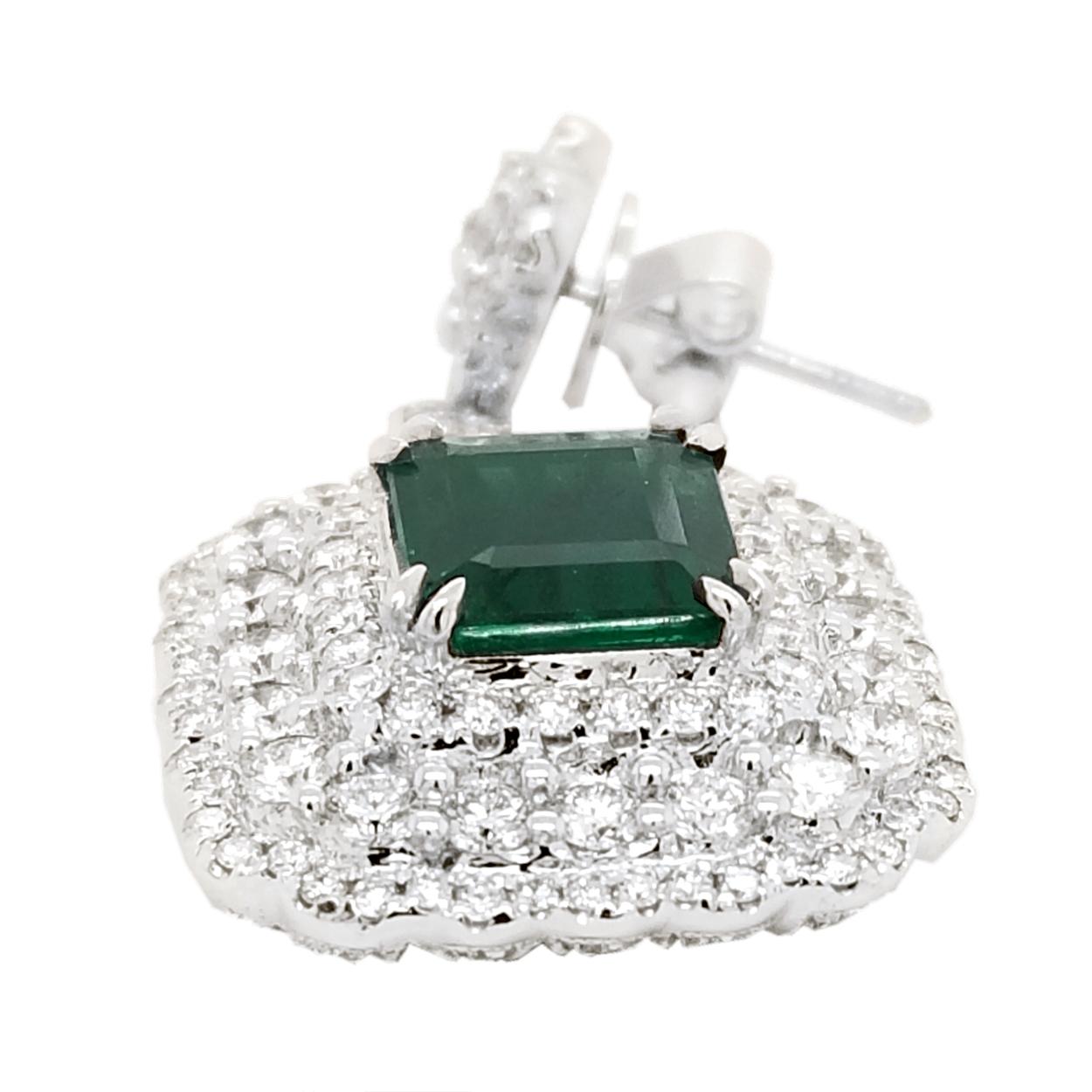 Emerald Cut GIA Certified 5.78 Carat Emerald Earrings in 18 Karat Gold with 3.87 Ct Diamonds For Sale