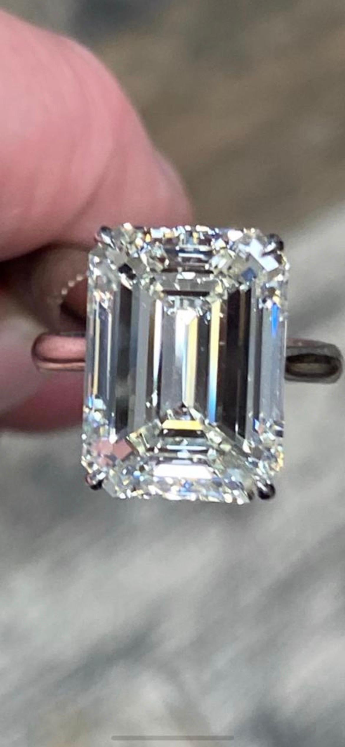  
Magnificent 5.73 Carat Emerald cut diamond ring.
“The Magic is in the Cut “
Truly a masterpiece and example of old world diamond cutting and shaping!
This beautifully cut gem is exceptional in its perfect facet pattern and amazing length to width